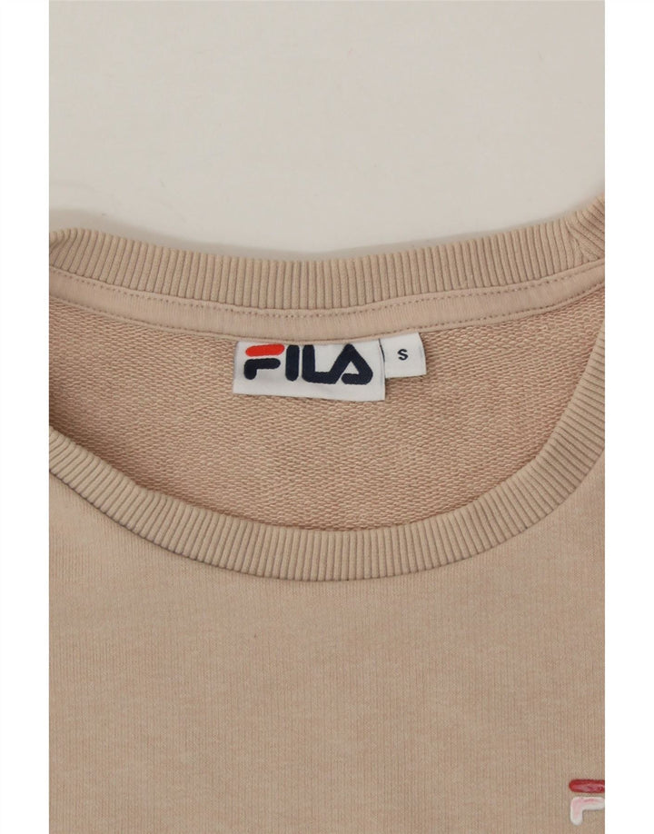 FILA Womens Oversized Sweatshirt Jumper UK 10 Small Beige Colourblock Vintage Fila and Second-Hand Fila from Messina Hembry 