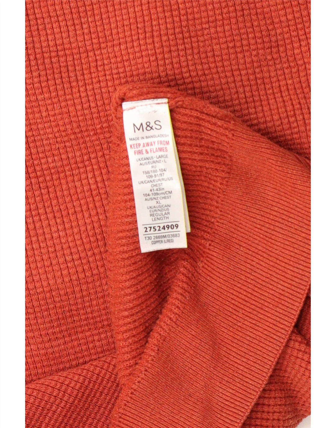 Marks & Spencer Mens Crew Neck Jumper Sweater Large Orange Polyester