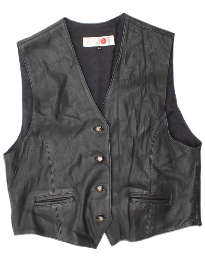 MISS JOY Womens Leather Waistcoat IT 44 Medium Black