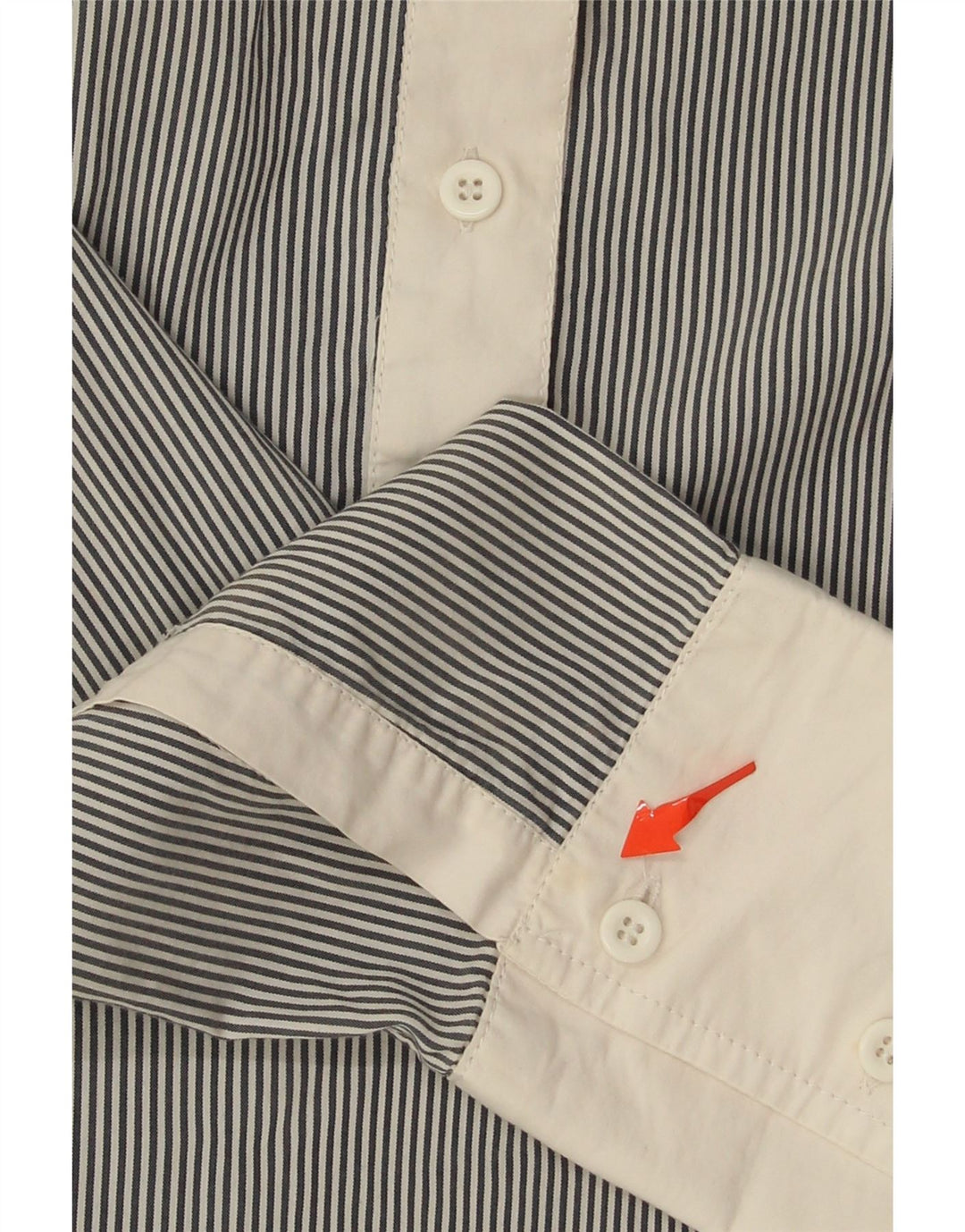 BENETTON Womens Pullover Shirt UK 14 Large Navy Blue Pinstripe Cotton Vintage Benetton and Second-Hand Benetton from Messina Hembry 