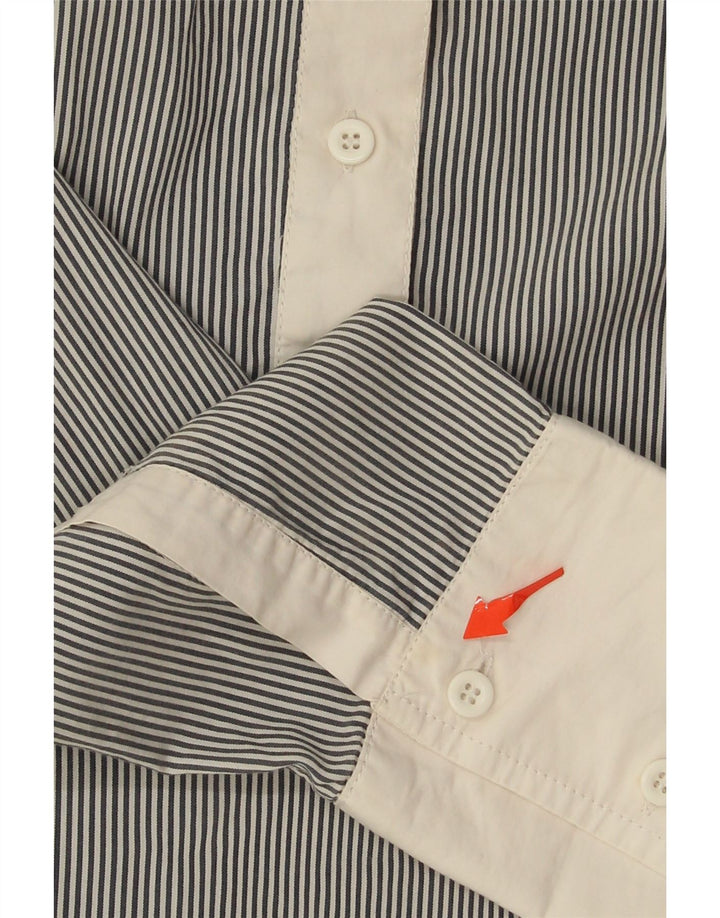 BENETTON Womens Pullover Shirt UK 14 Large Navy Blue Pinstripe Cotton Vintage Benetton and Second-Hand Benetton from Messina Hembry 