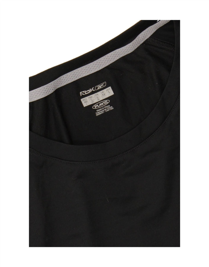REEBOK Womens T-Shirt Top UK 14 Large Black Polyester Vintage Reebok and Second-Hand Reebok from Messina Hembry 
