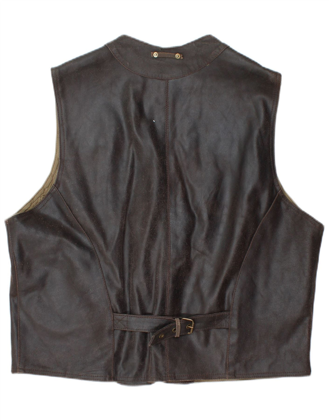 VINTAGE Mens Leather Waistcoat XL Brown Leather