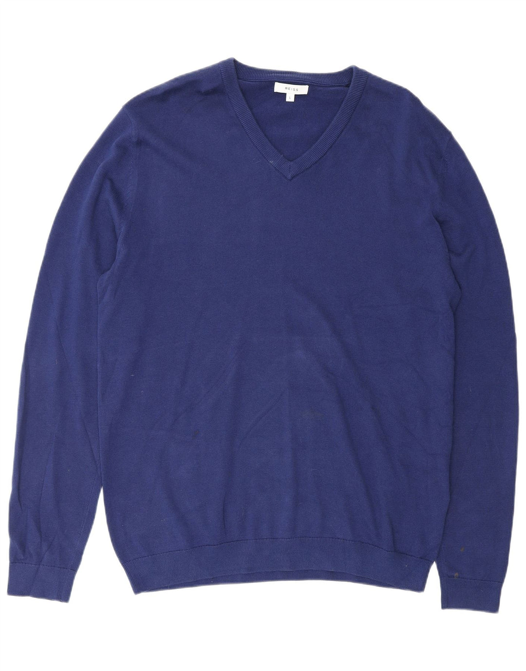 REISS Mens V-Neck Jumper Sweater Large Blue Cotton