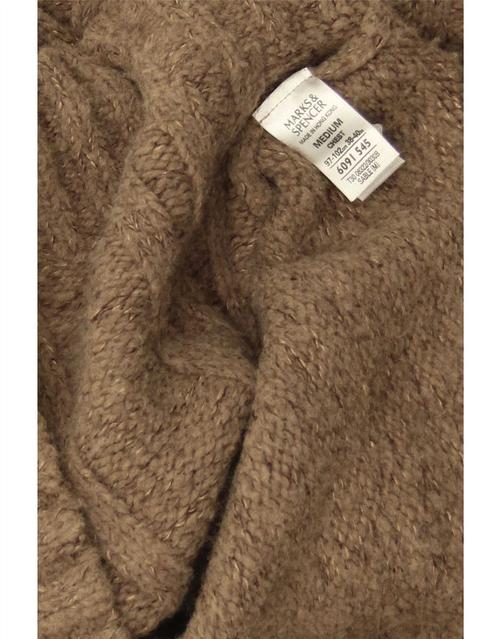 Marks & Spencer Mens Zip Neck Jumper Sweater Medium Brown Acrylic
