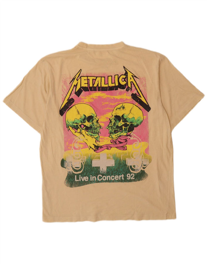 Pull & Bear Mens Metallica Graphic T-Shirt Top Medium Yellow Cotton