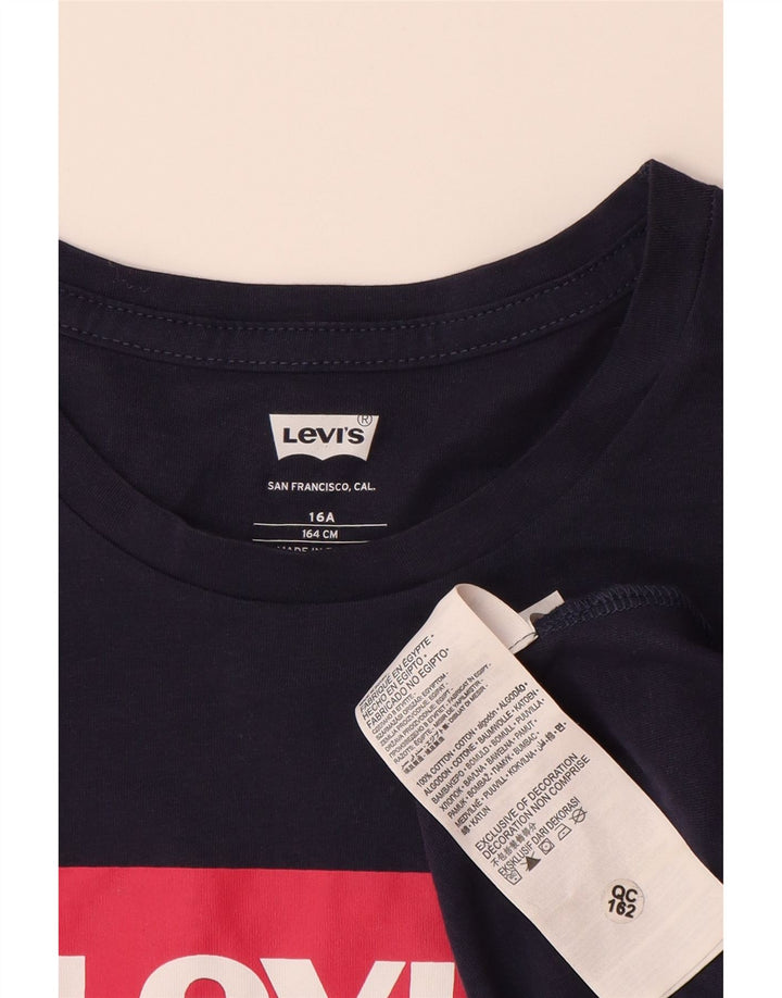 LEVI'S Girls Graphic T-Shirt Top 15-16 Years Navy Blue Cotton