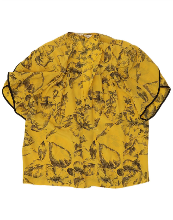 Vintage Womens Short Sleeve Shirt Blouse IT 42 Medium Yellow Floral Silk