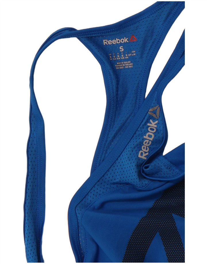 REEBOK Womens Graphic Vest Top UK 8/10 Small Blue Sports