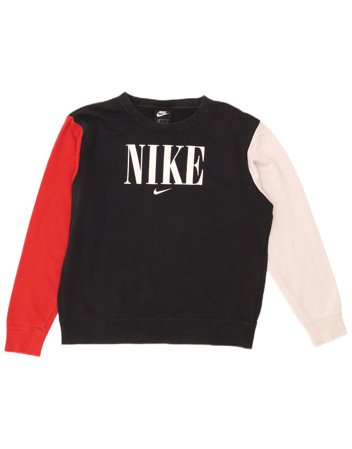 NIKE Womens Oversized Sweatshirt Jumper UK 10 Small Black Colourblock