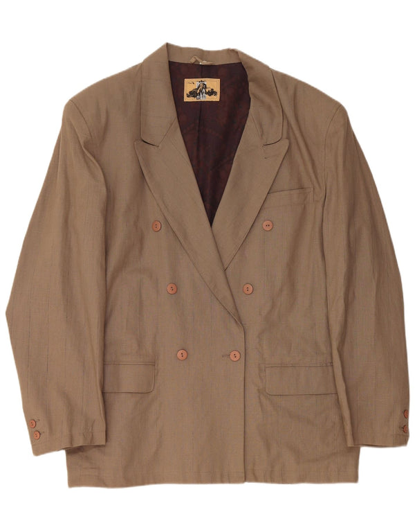 VINTAGE Mens Double Breasted Blazer Jacket EU 56 3XL Brown Linen