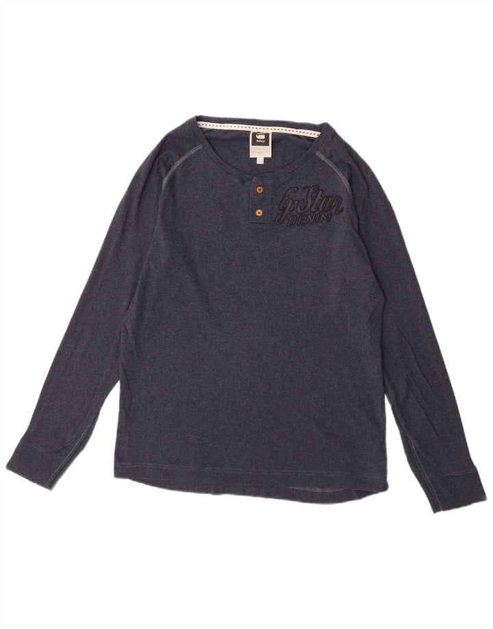 G-STAR Mens Graphic Top Long Sleeve Large Navy Blue Cotton