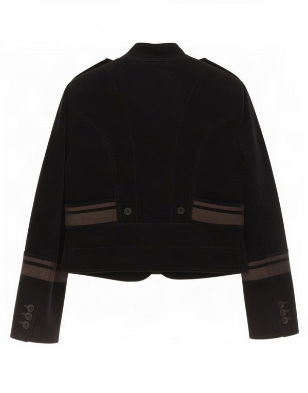 Zara Womens Crop Military Jacket UK 14 Large Navy Blue Colourblock Cotton