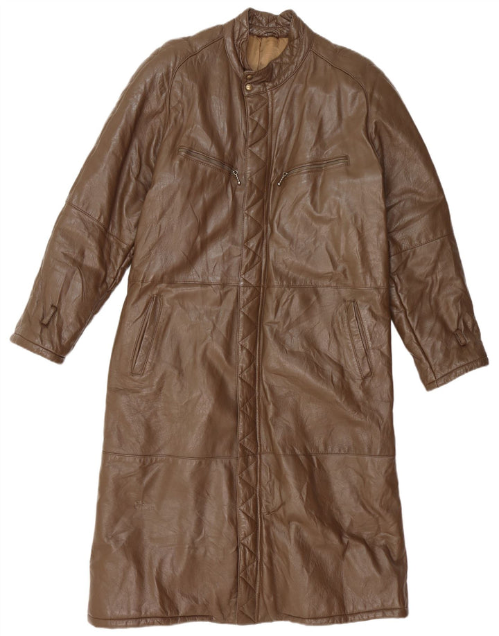 VINTAGE Mens Leather Coat UK 38 Medium Brown