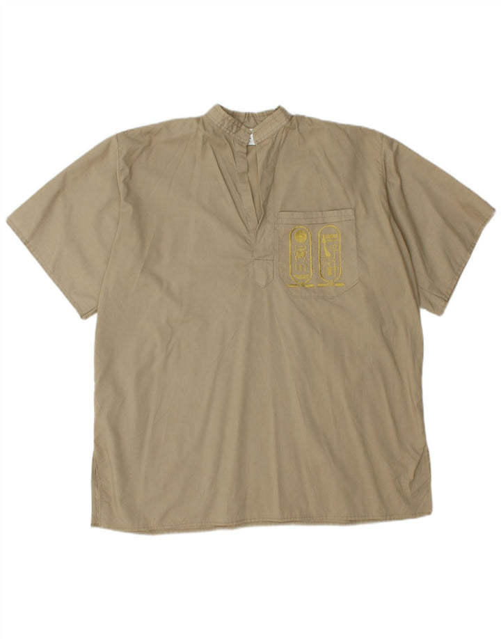 VINTAGE Mens Short Sleeve Pullover Shirt Large Beige Cotton