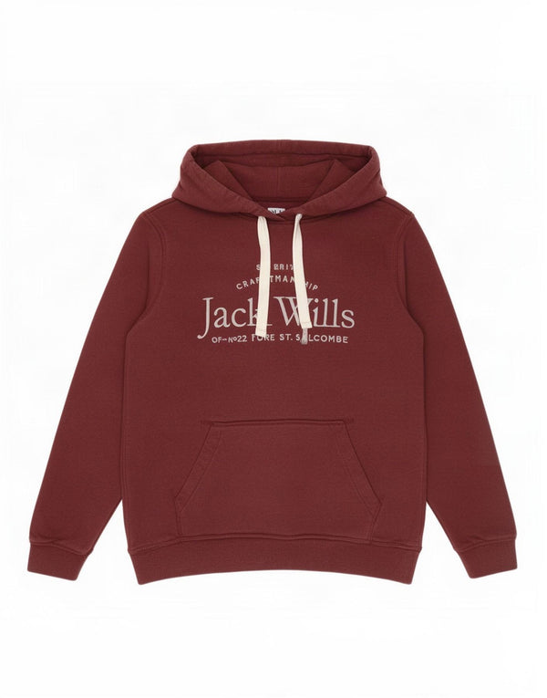 Jack Wills Womens Graphic Hoodie Jumper UK 12 Medium Burgundy Cotton