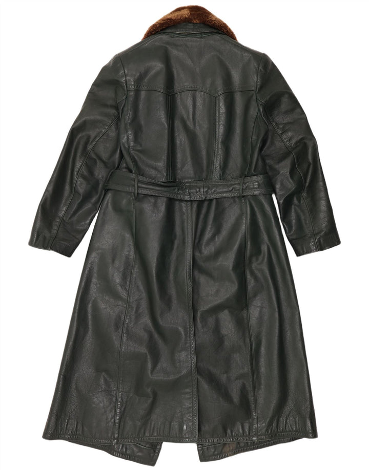 Vintage Womens Leather Coat UK 14 Medium Green