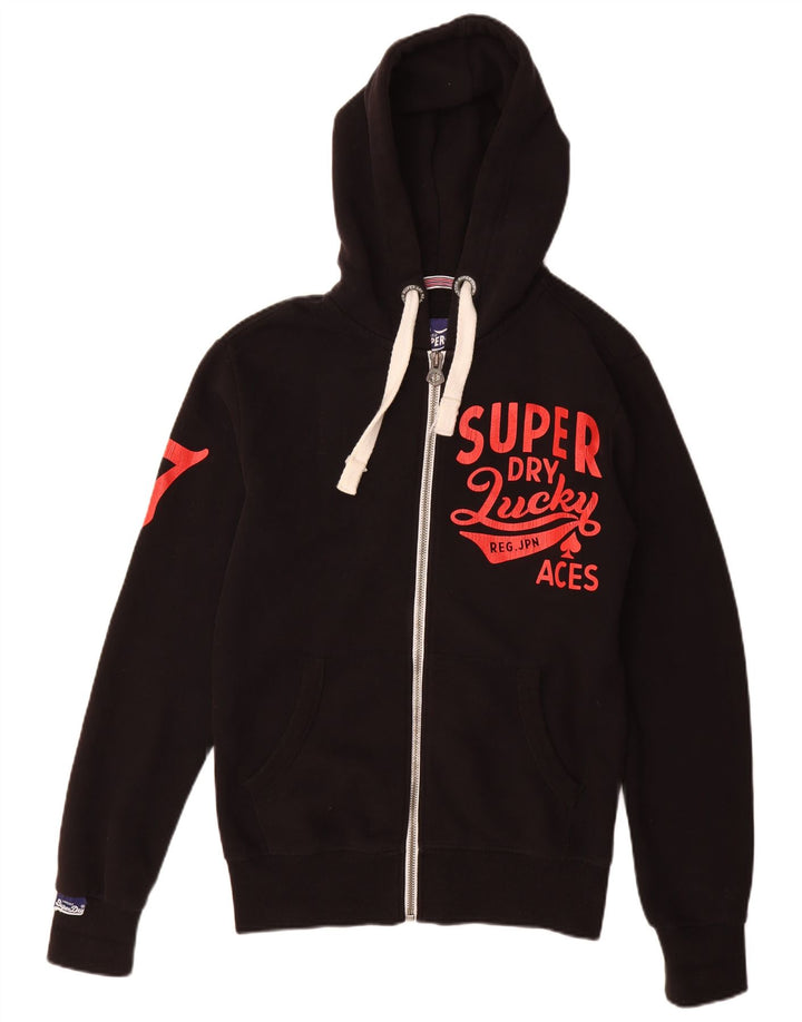 SUPERDRY Mens Graphic Zip Hoodie Sweater Small Black Cotton