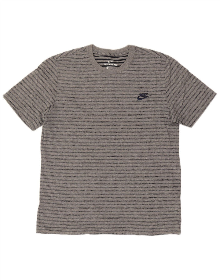 Nike Mens T-Shirt Top Medium Grey Striped Cotton