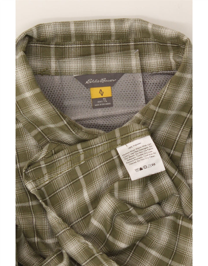 EDDIE BAUER Mens Tall Shirt Large Green Check Polyester Vintage Eddie Bauer and Second-Hand Eddie Bauer from Messina Hembry 