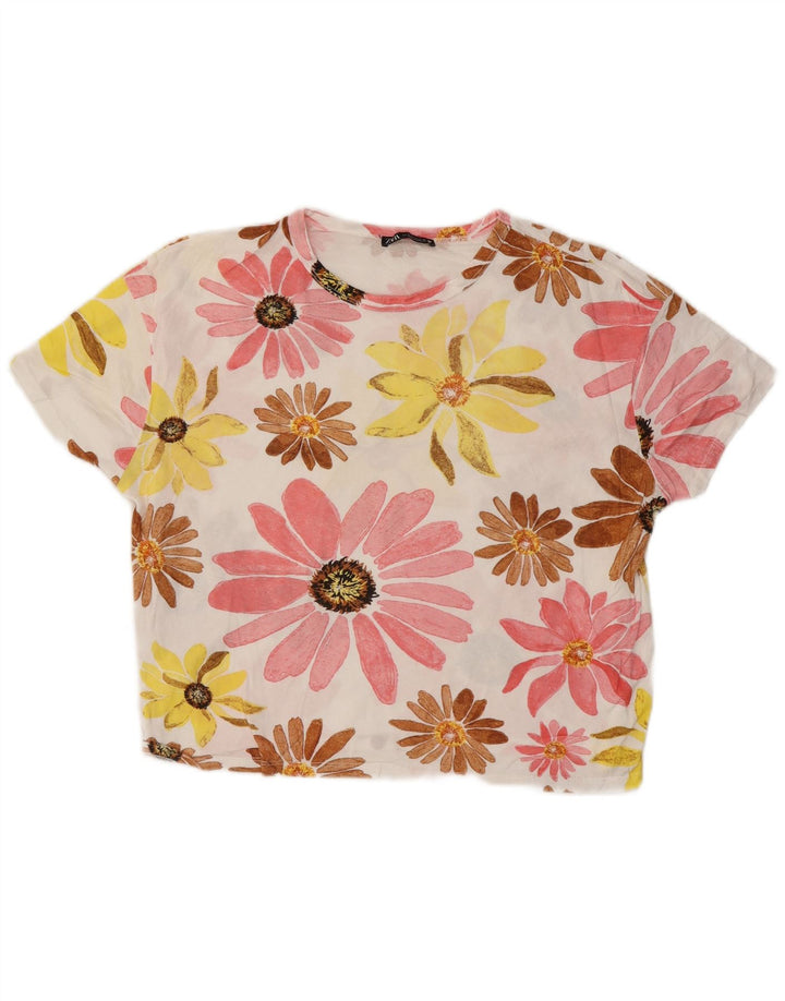 ZARA Womens Oversized Graphic T-Shirt Top UK 10 Small Multicoloured Floral