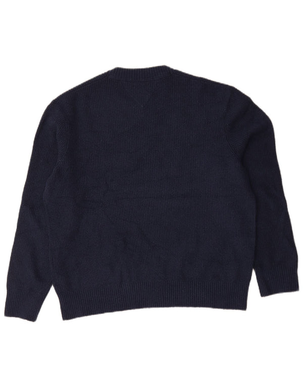 Tommy Hilfiger Mens Crew Neck Jumper Sweater Large Navy Blue Polyester