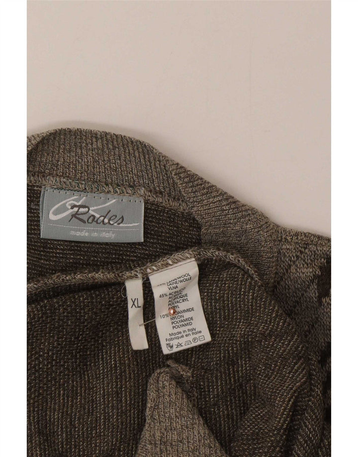 Rodes Mens Cardigan Sweater XL Grey Geometric Wool