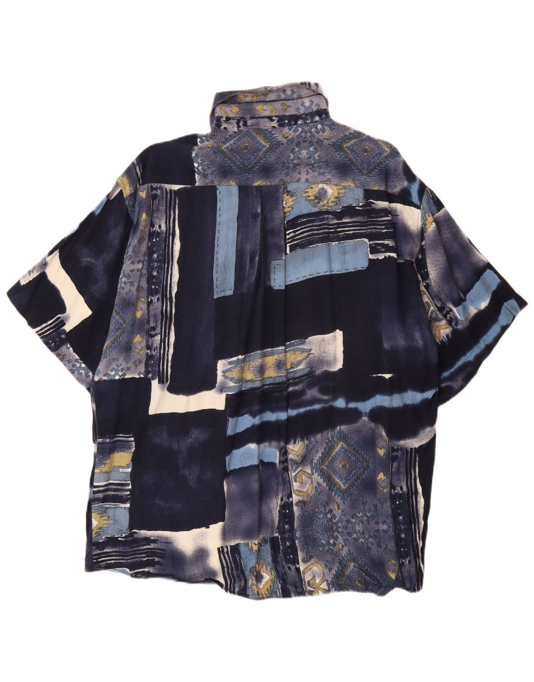 TIPO' S Mens Short Sleeve Shirt Large Navy Blue Patchwork Viscose