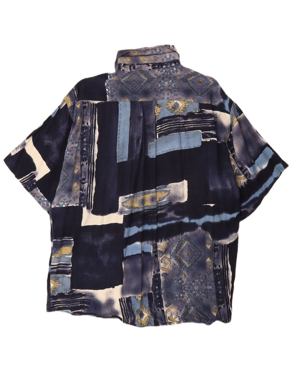 TIPO' S Mens Short Sleeve Shirt Large Navy Blue Patchwork Viscose