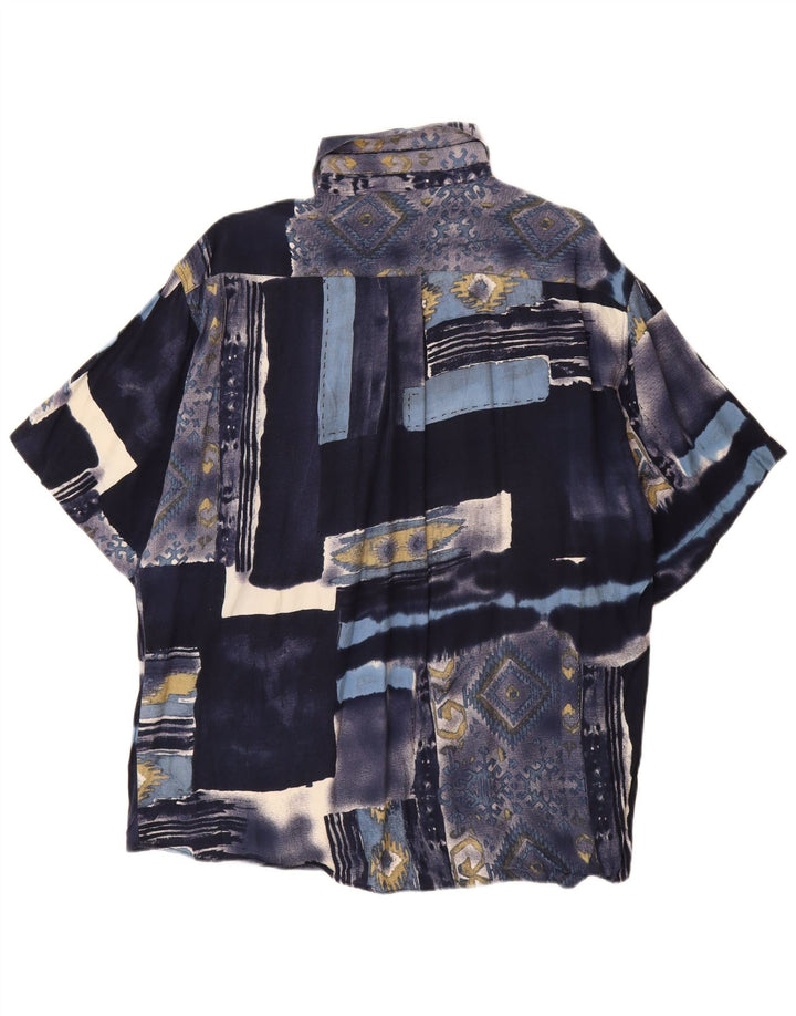 TIPO' S Mens Short Sleeve Shirt Large Navy Blue Patchwork Viscose