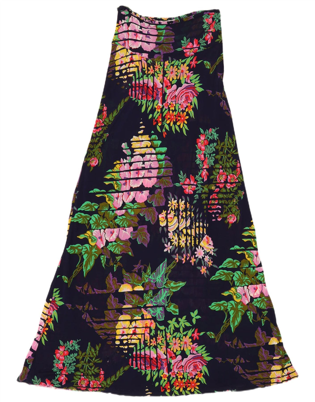 VINTAGE Womens High Waist Maxi Skirt IT 40 Small W24  Navy Blue Floral