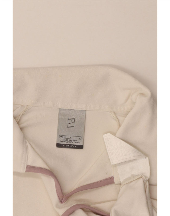 NIKE Womens Dri Fit Crop Polo Shirt US 8/10 Medium White Polyester