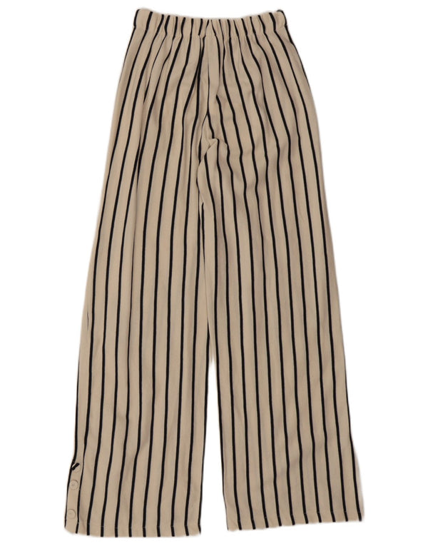 Zara Girls Wide Leg Casual Trousers 13-14 Years W22 L27 Beige Pinstripe