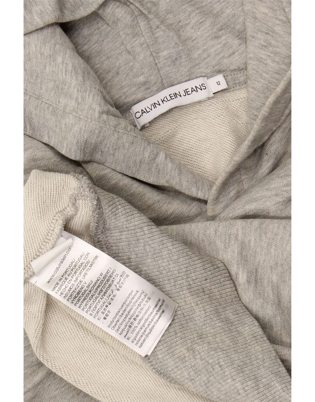 CALVIN KLEIN JEANS Girls Graphic Hoodie Jumper 11-12 Years Grey Cotton