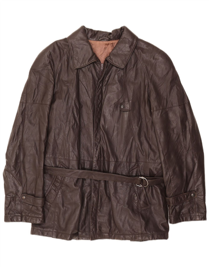 VINTAGE Mens Leather Jacket IT 54 2XL Brown Leather