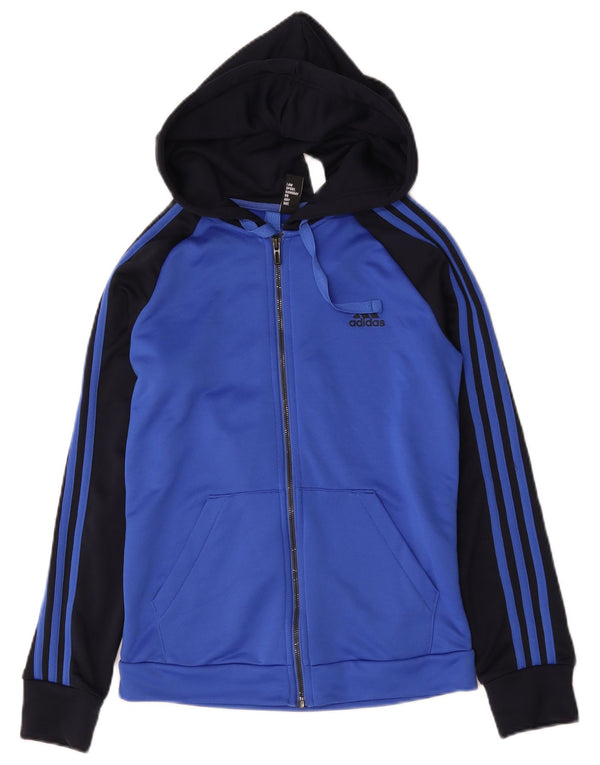 Adidas Womens Zip Hoodie Sweater UK 12/14 Medium Blue Colourblock Polyester