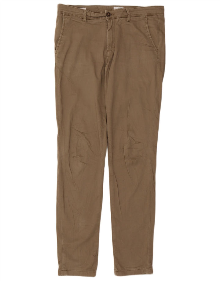 JACK & JONES Mens Slim Chino Trousers W32 L32 Beige Cotton
