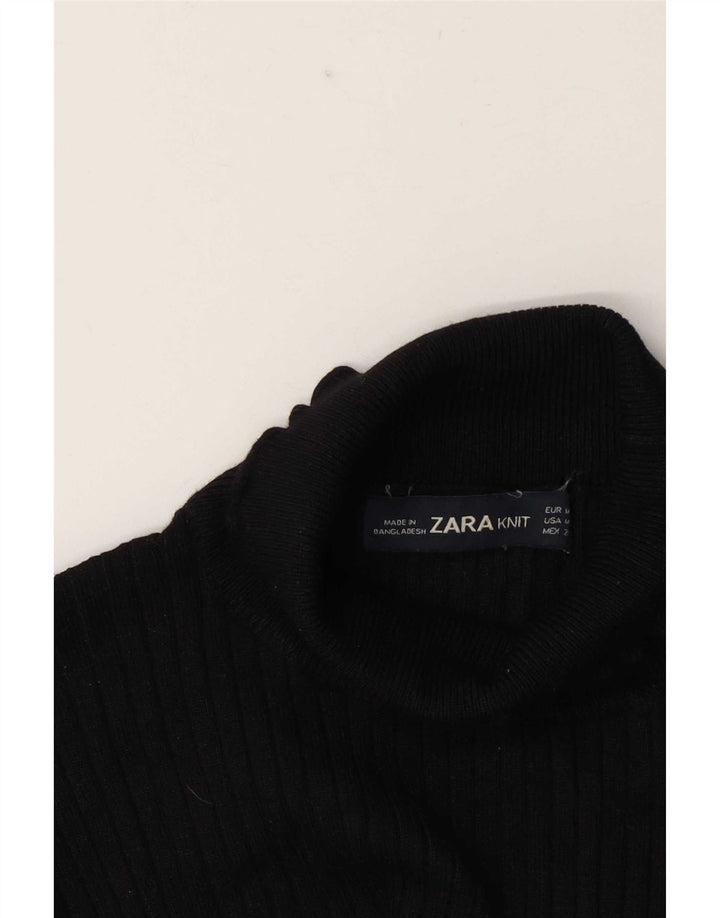 Zara Womens Roll Neck Blouse Top UK 12 Medium Black