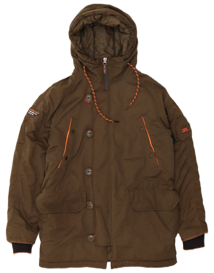 SUPERDRY Mens Hooded Parka Jacket UK 38 Medium Khaki Polyester