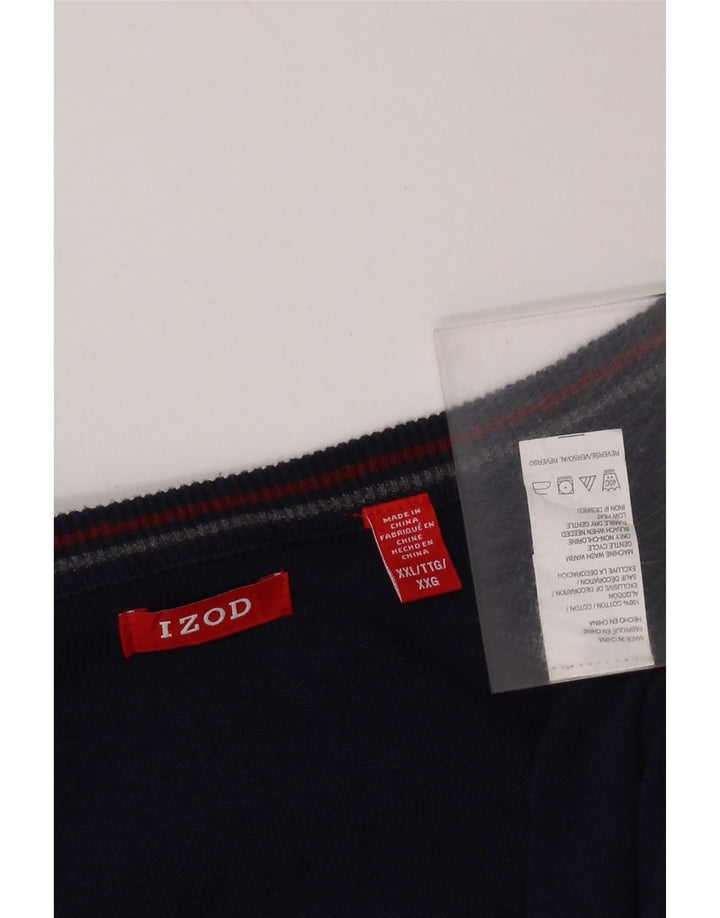 IZOD Mens V-Neck Jumper Sweater 2XL Navy Blue Cotton