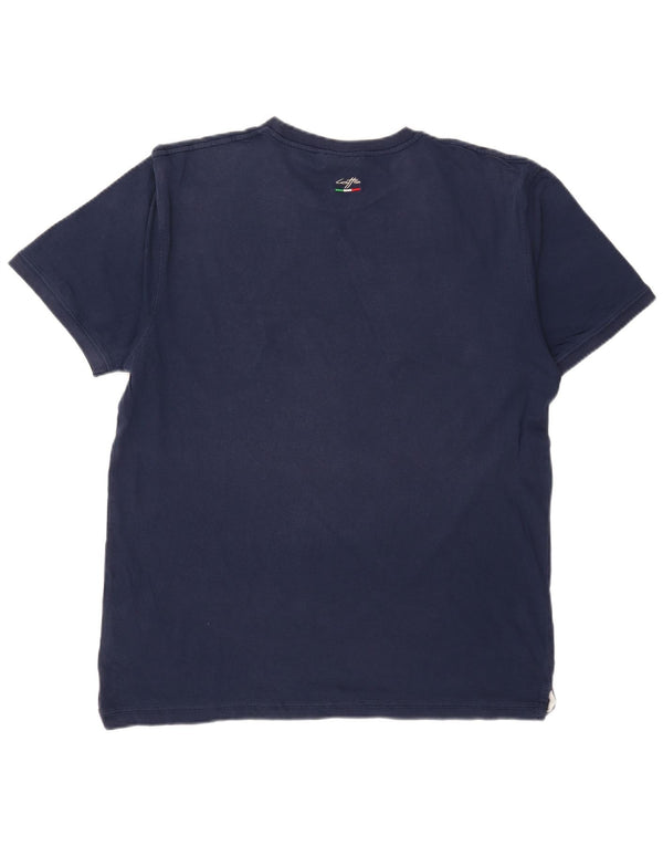 Lotto Mens T-Shirt Top 2XL Navy Blue Striped Cotton