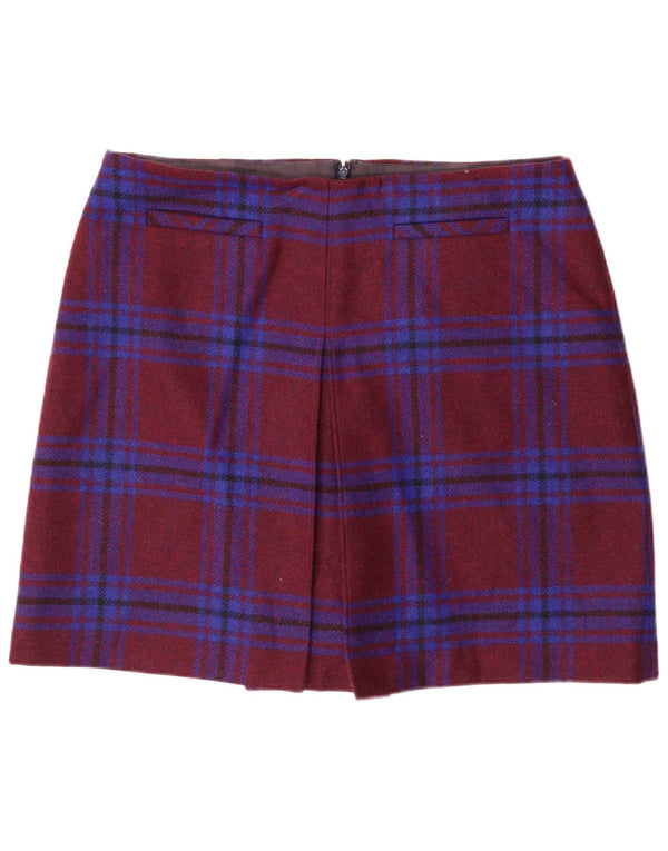 HOBBS Womens A-Line Skirt UK 16 Large W36 Burgundy Plaid Wool