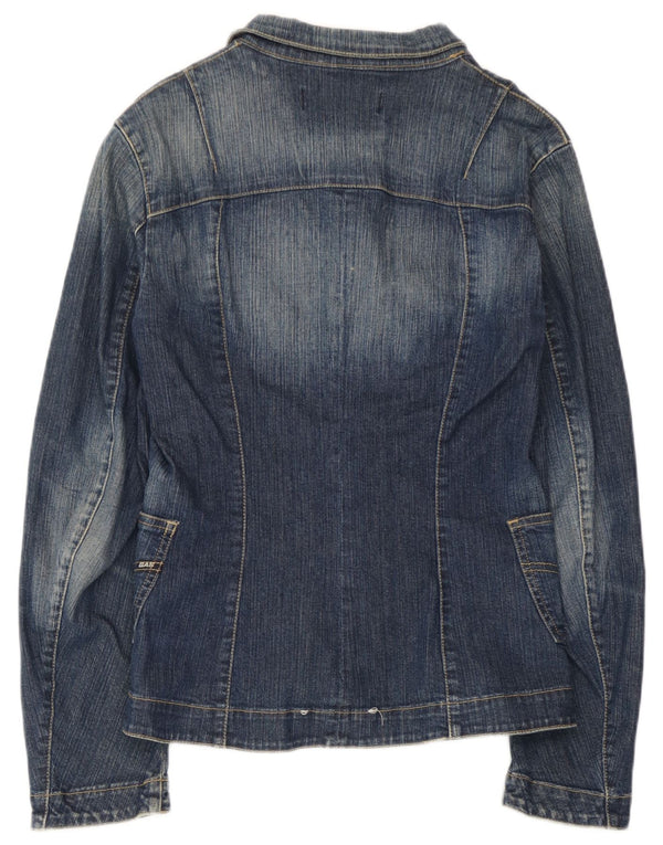 Gas Womens 3 Button Denim Blazer Jacket UK 12 Medium Blue Cotton
