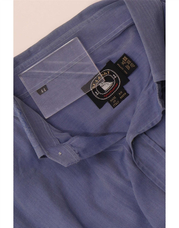 Sea & Sky Mens Shirt Size 44 XL Blue Herringbone Cotton