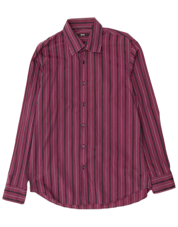 Hugo Boss Mens Shirt Size 42 16 1/2 Large Purple Striped Cotton
