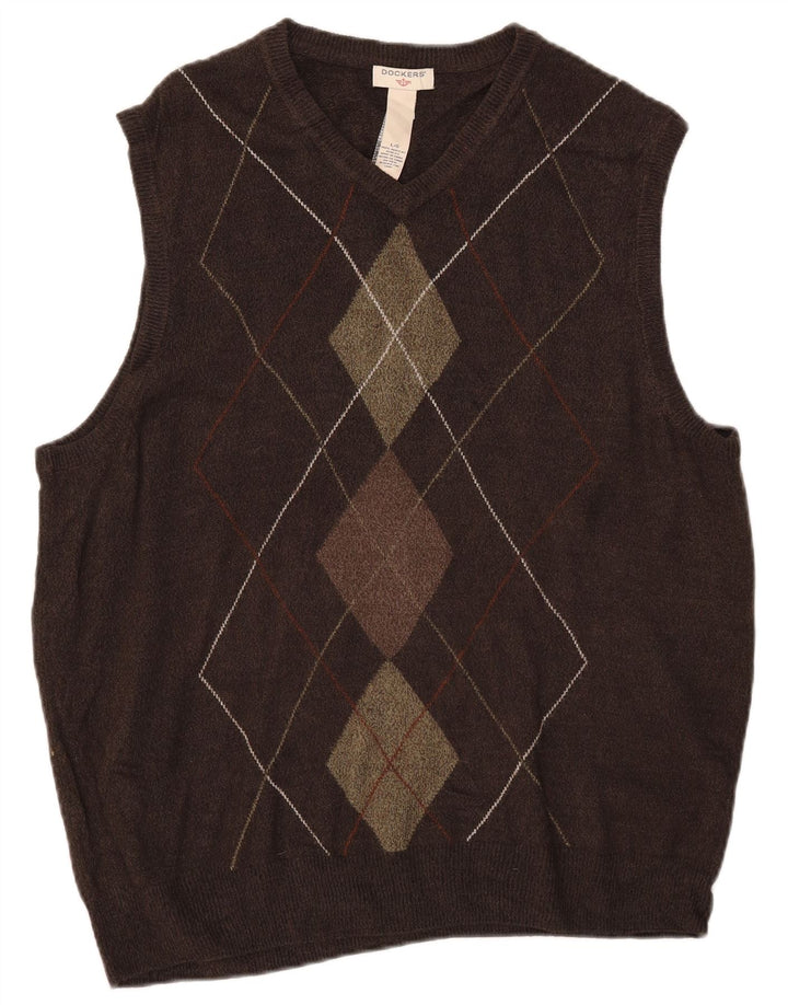 DOCKERS Mens Vest Tank Top Large Brown Argyle/Diamond Acrylic