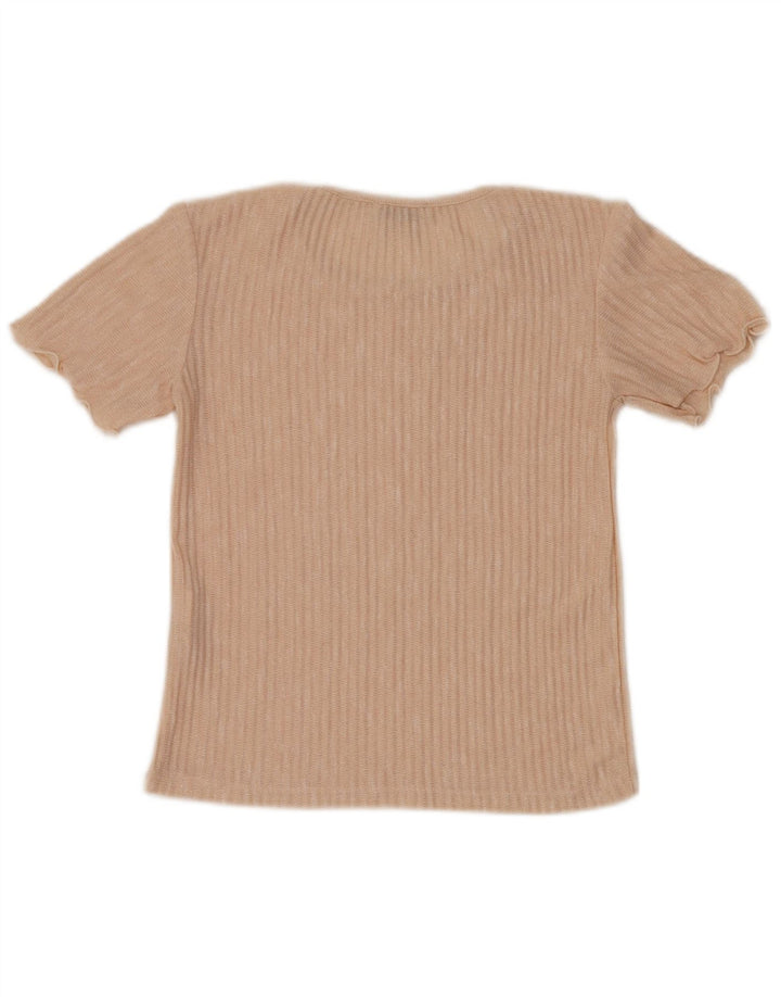 Zara Womens Blouse Top UK 10 Small Beige Striped Polyester