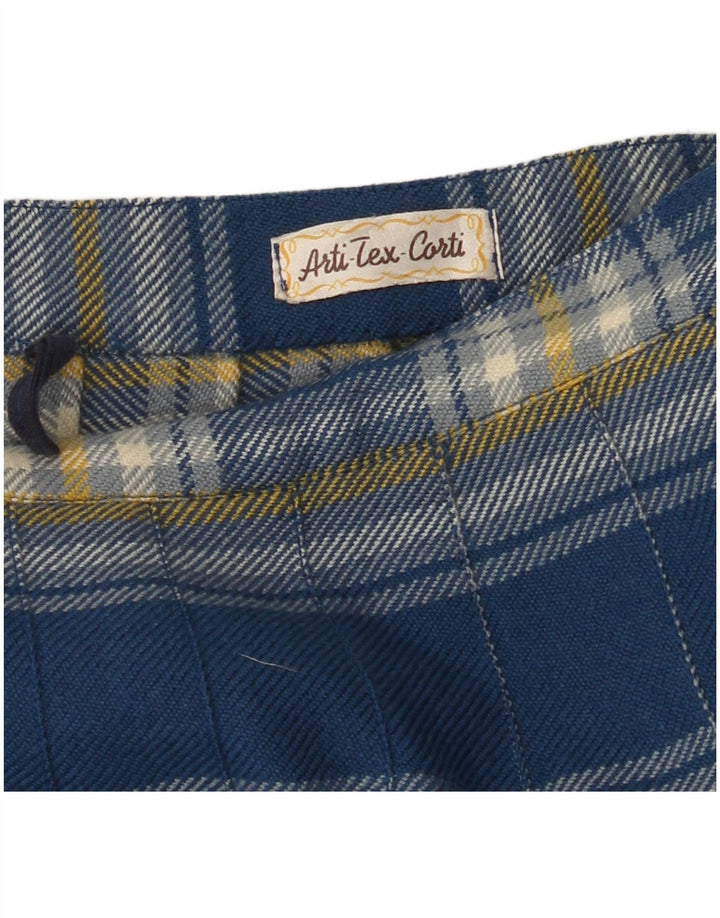 VINTAGE Womens High Waist Pleated A-Line Skirt W26 Small Blue Plaid