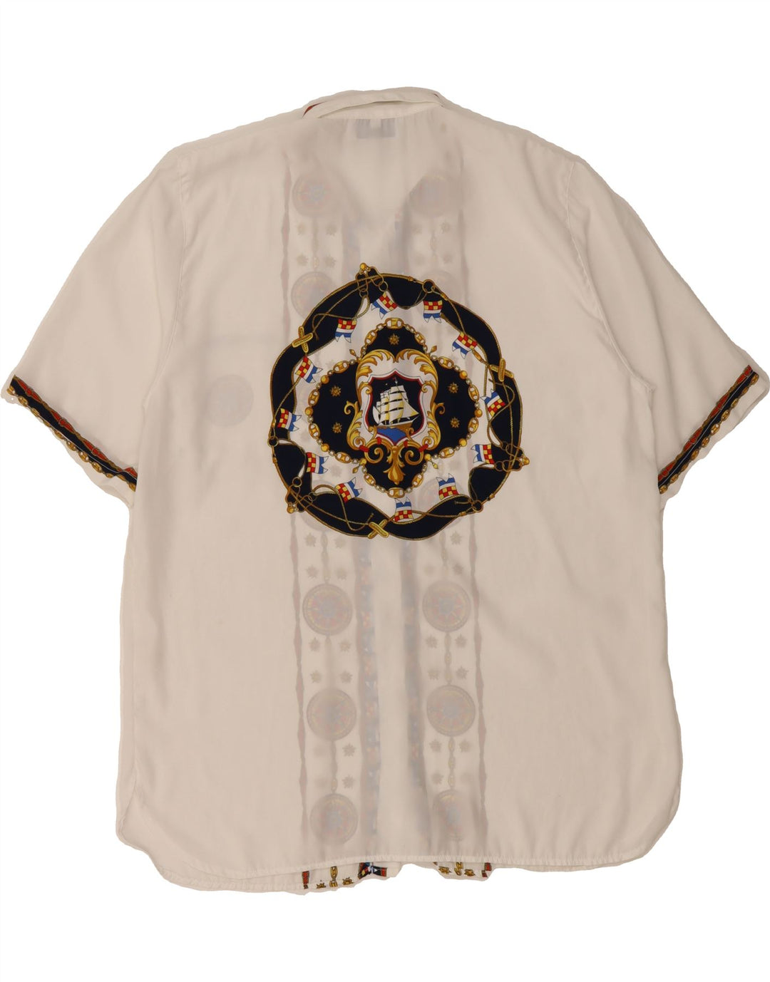 CELLINI Womens Graphic Short Sleeve Shirt Blouse IT 48 XL White Vintage Cellini and Second-Hand Cellini from Messina Hembry 