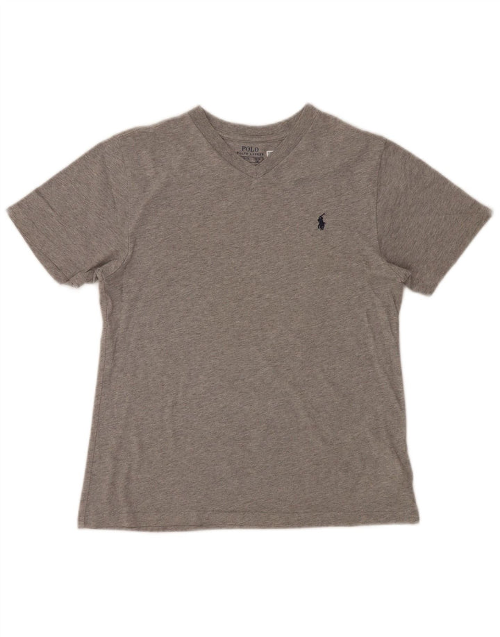 POLO RALPH LAUREN Girls T-Shirt Top 8-9 Years Medium Grey Flecked Cotton